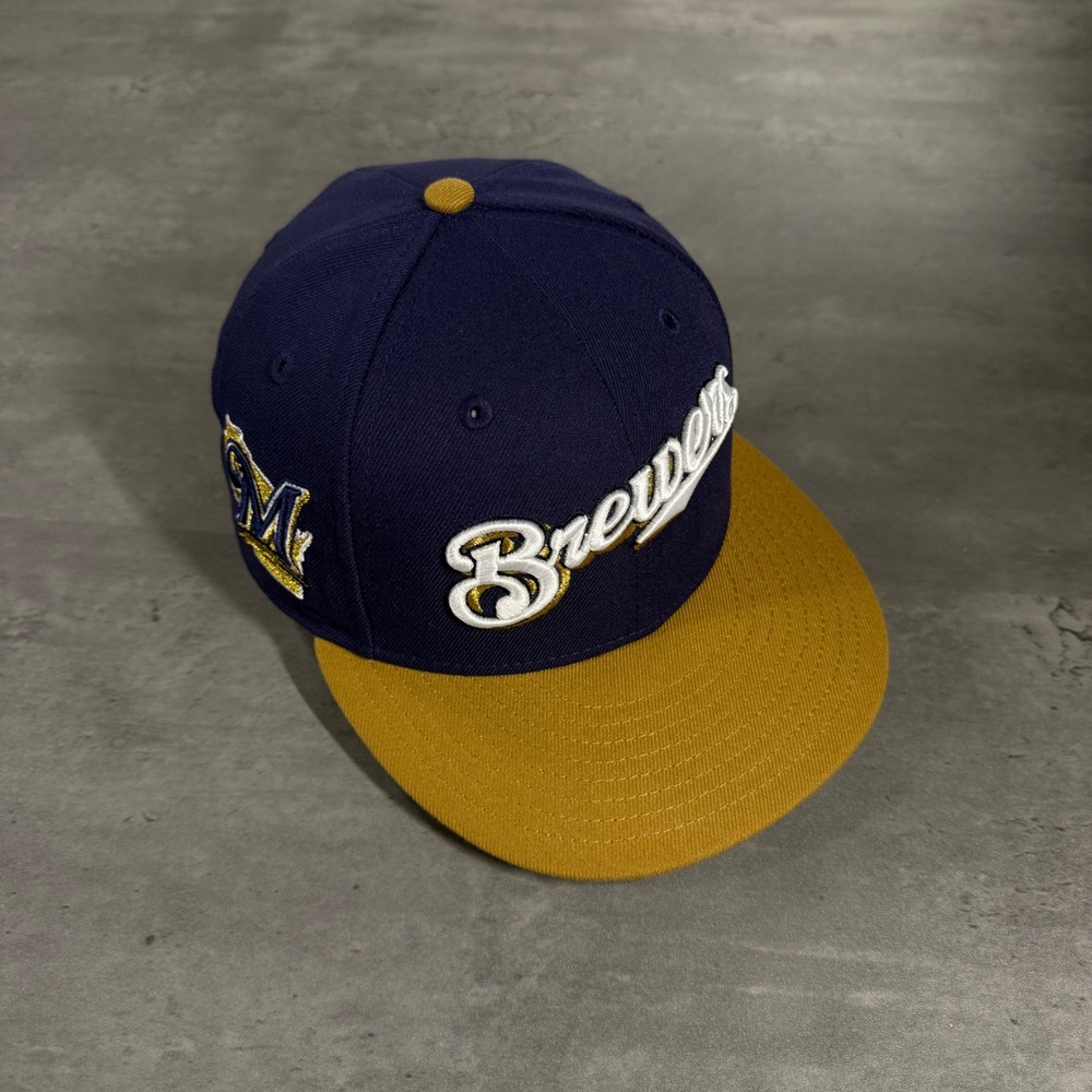 Hat Club Milwaukee Brewers New Era Cap 7 1/4 Beer Pack Navy Gold 2 Tone Patch